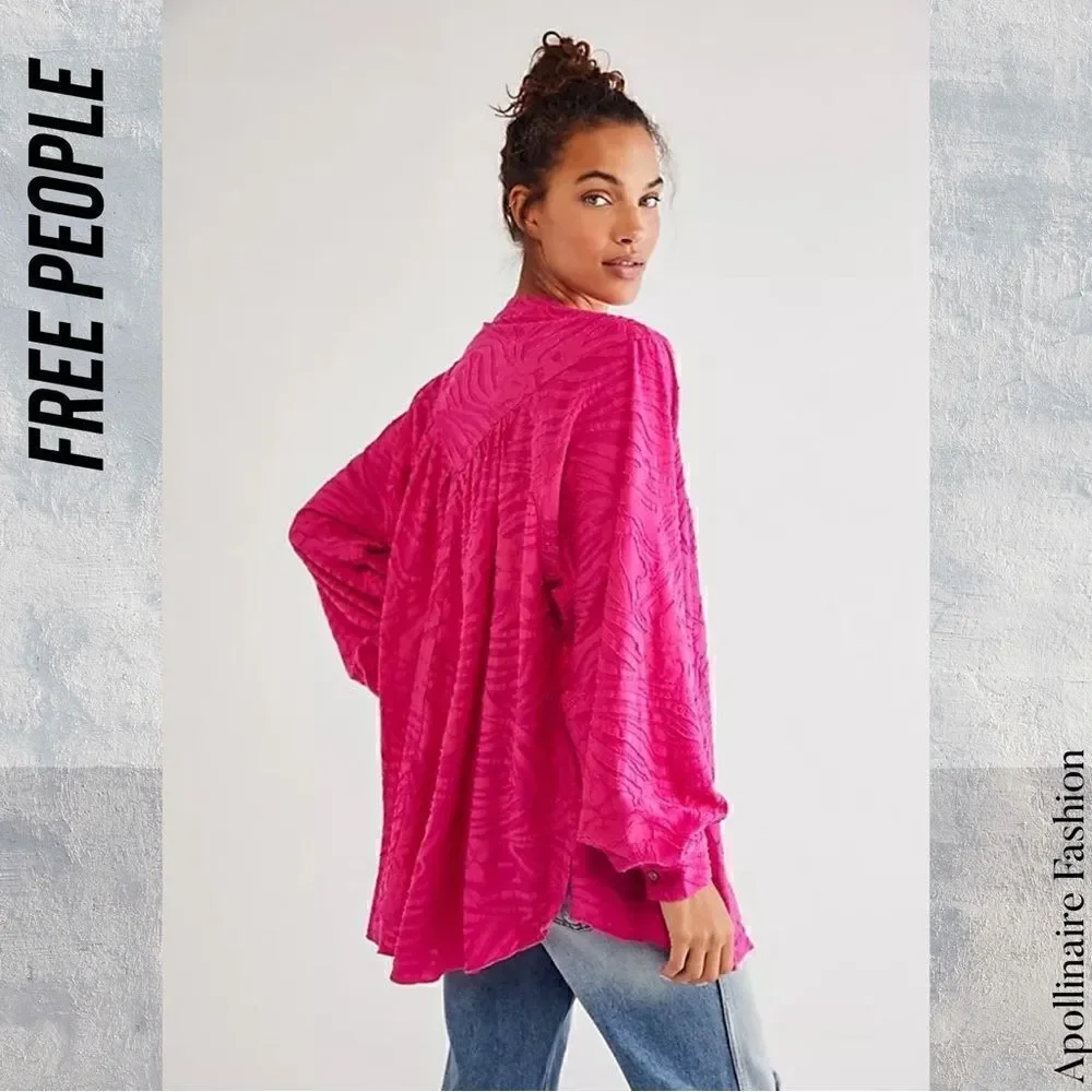 FREE PEOPLE CAN’T STOP DREAMING TUNIC OVERSIZED IN HOT PINK SMALL NWOT